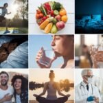 "Infographic illustrating the 7 key components of a healthy lifestyle: balanced nutrition, regular exercise, mental well-being, quality sleep, hydration, social connections, and stress management."