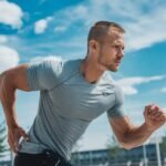 "Individual jogging in a park, representing outdoor fitness activities."