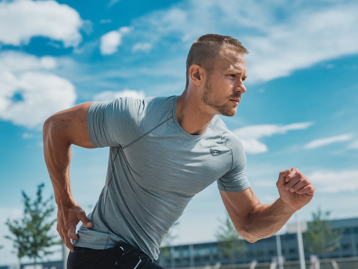 "Individual jogging in a park, representing outdoor fitness activities."