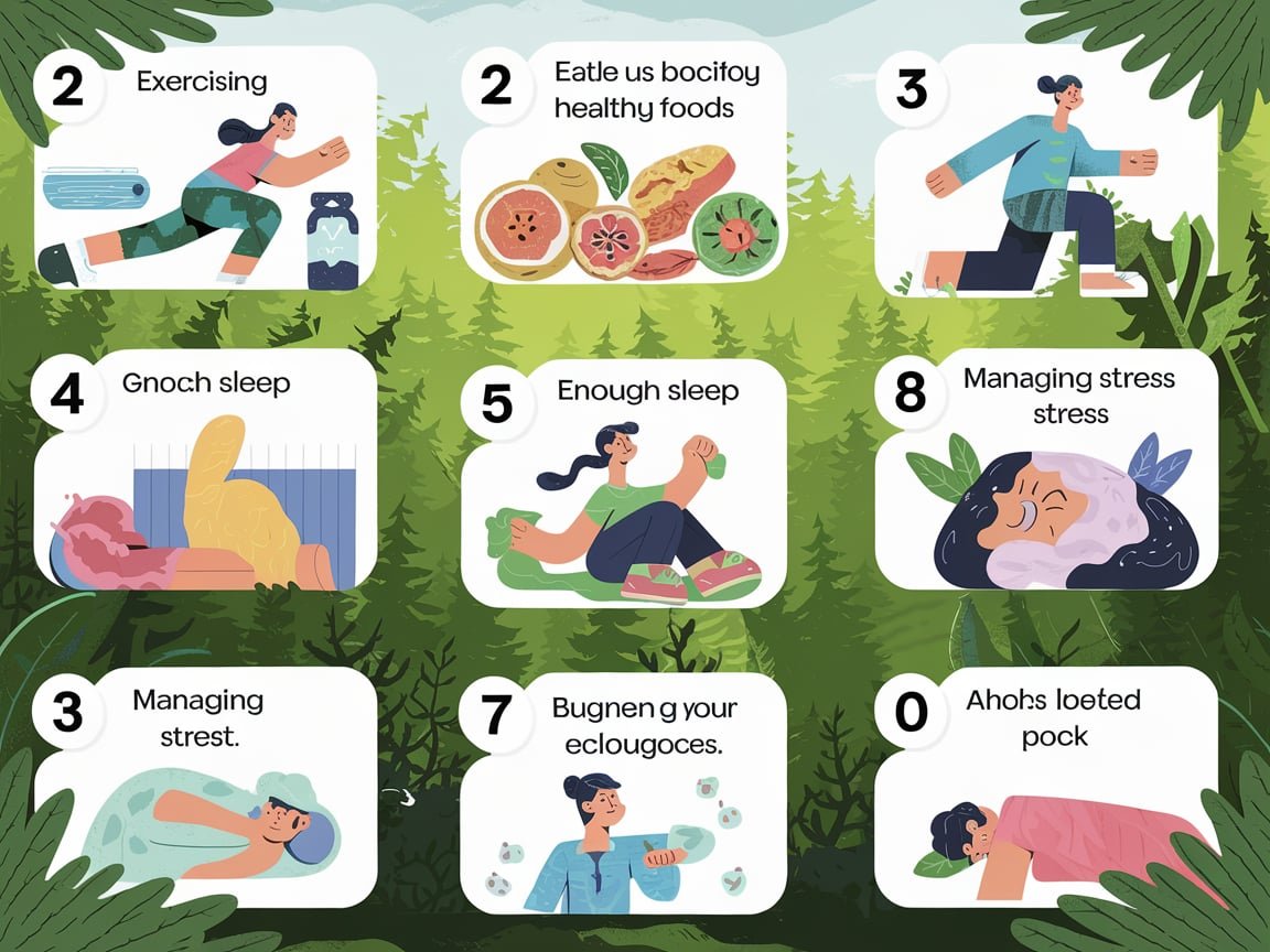 "Healthy lifestyle tips including balanced diet, exercise, and stress management for improved well-being."