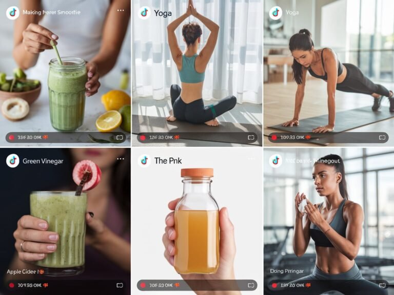 "TikTok health trends for 2024, including fitness challenges, healthy eating, mental health tips, and sustainable living."